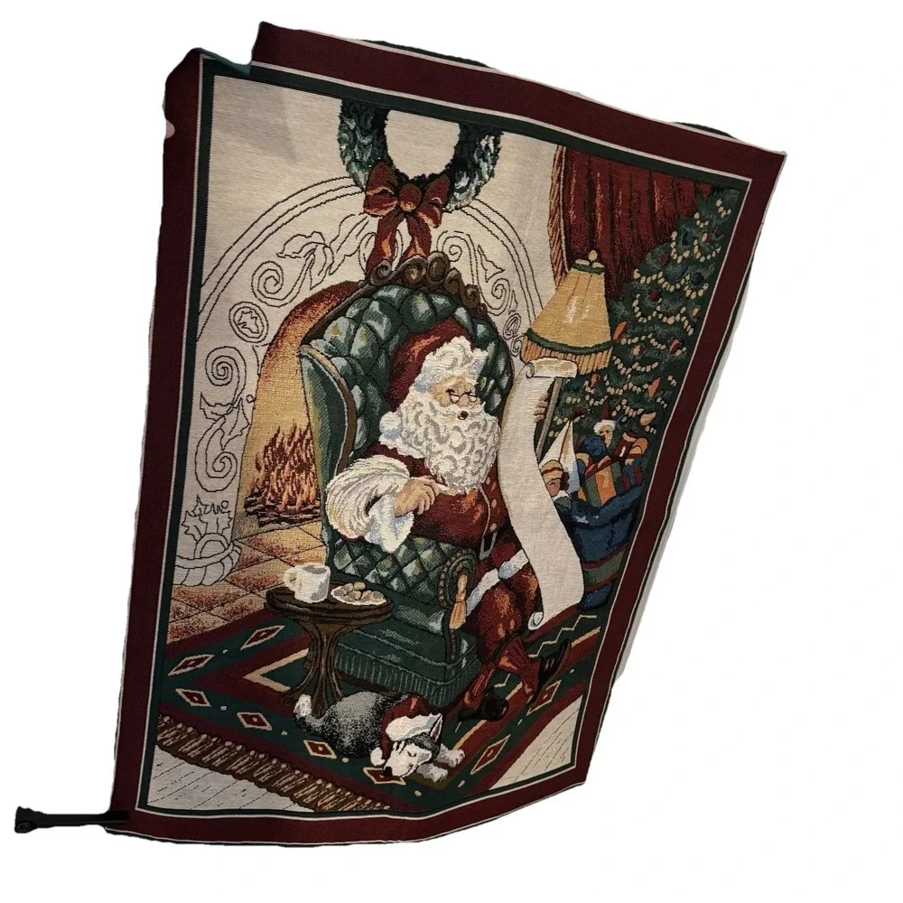 Christmas Hanging‎ Woven tapestry image of Santa with children request list